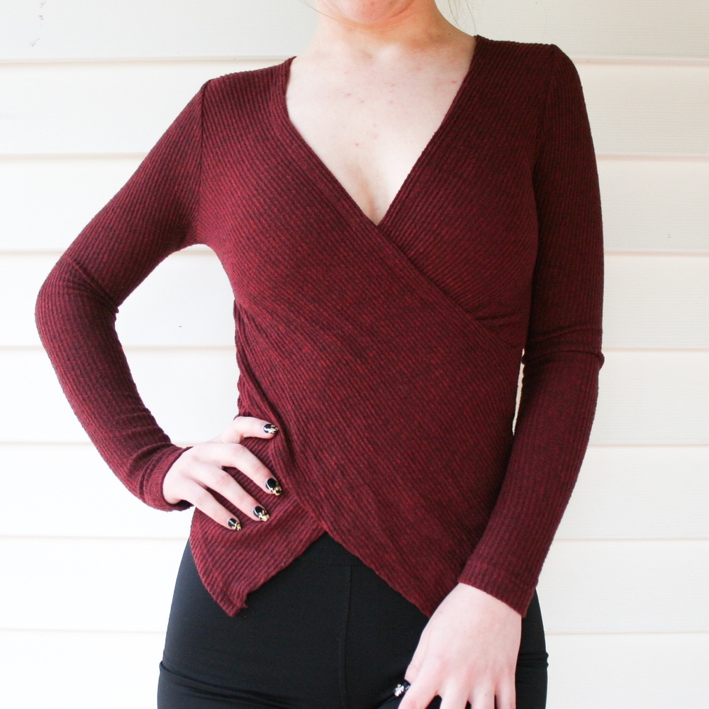 XS Criss-Cross Deep Burgundy Long Sleeve Shirt